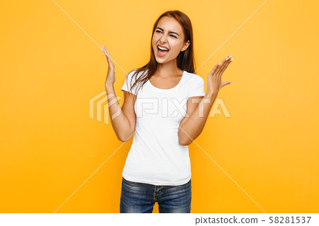 Portrait of an irritated screaming girl, on a Portrait of an irritated screaming girl, on a 58281537