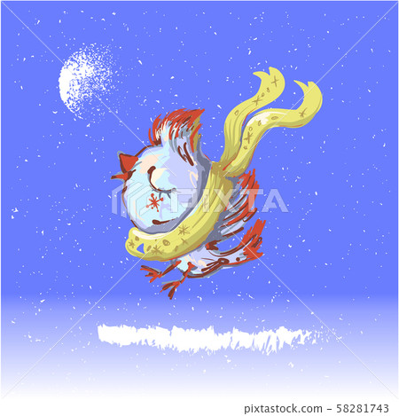 Cute illustration of winter flying bird in scarf Cute illustration of winter flying bird in scarf 58281743