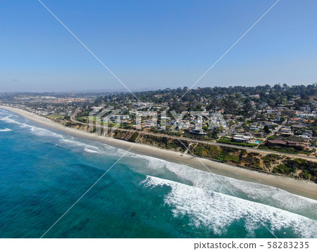 Aerial view of Del Mar coastline and beach 58283235