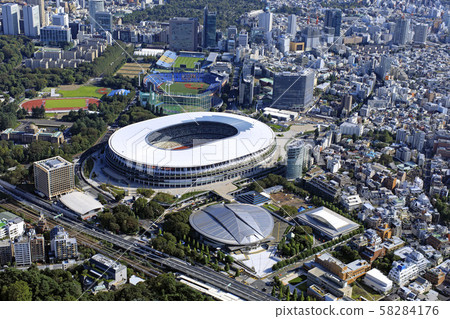 Ground air for construction of new National Stadium / Aerial view. 2019 shooting Ground air for construction of new National Stadium / Aerial view. 2019 shooting 58284176