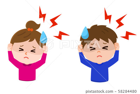 頭痛男孩女孩插畫 58284480