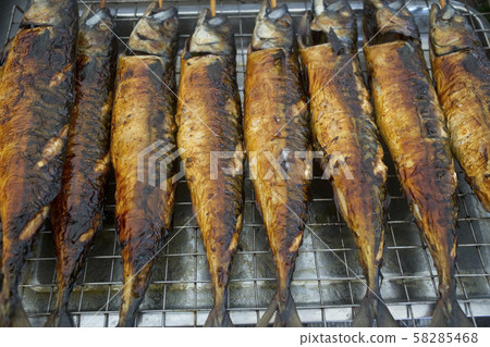 Grilled saba Fish, street food in thailand. Grilled saba Fish, street food in thailand. 58285468