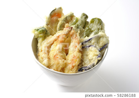 米飯和油炸魚碗 58286188