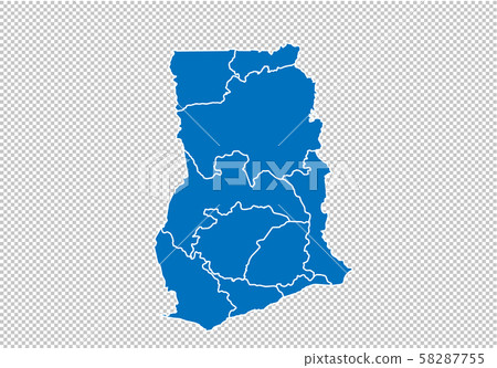 ghana map - High detailed blue map with ghana map - High detailed blue map with 58287755