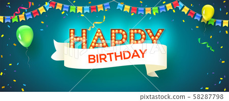 Happy birthday card, retro fonts with glowing - Stock Illustration ...