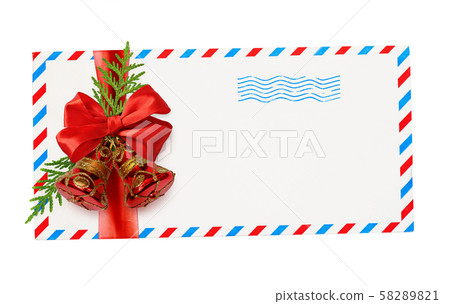 Empty envelope with red and blue borders and stamp 58289821