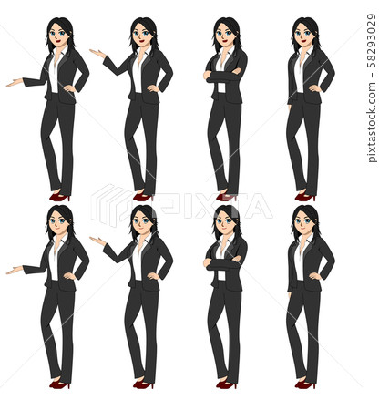 Illustration vector image of all 8 business women gestures. Illustration vector image of all 8 business women gestures. 58293029