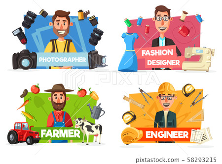 Farmer, tailor, photographer, engineer professions Farmer, tailor, photographer, engineer professions 58293215