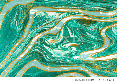 Green and gold glitter ripple pattern. Beautiful liquid texture. Green and gold glitter ripple pattern. Beautiful liquid texture. 58293584