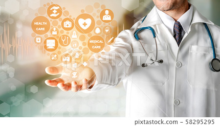 Doctor with Medical Healthcare Graphic in Hospital Doctor with Medical Healthcare Graphic in Hospital 58295295