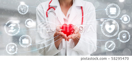 Doctor with Medical Healthcare Graphic in Hospital Doctor with Medical Healthcare Graphic in Hospital 58295470