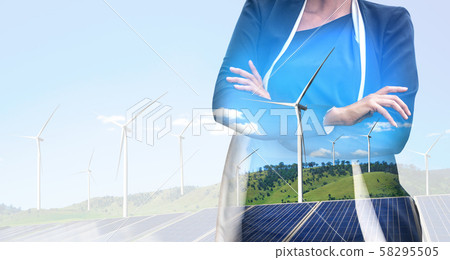Wind turbine double exposure graphic interface. 58295505