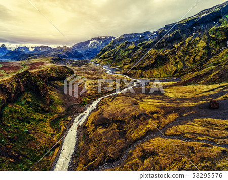 The landscape of Thorsmork in highland of Iceland. The landscape of Thorsmork in highland of Iceland. 58295576
