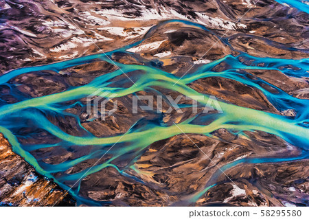 Aerial landscape top view of glacier river Iceland Aerial landscape top view of glacier river Iceland 58295580