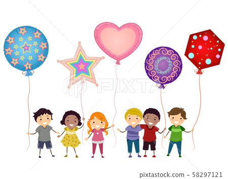 Stickman Kids Mylar Balloons Illustration 58297121