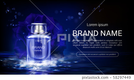 Flower perfume bottle on night water background 58297449