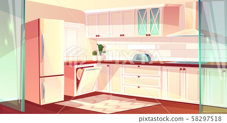 cartoon bright kitchen in pink colors 58297518
