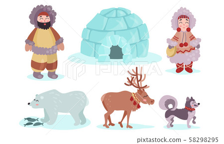 Vector Illustration Set With Eskimos Culture Symbols Isolated On White Background 58298295