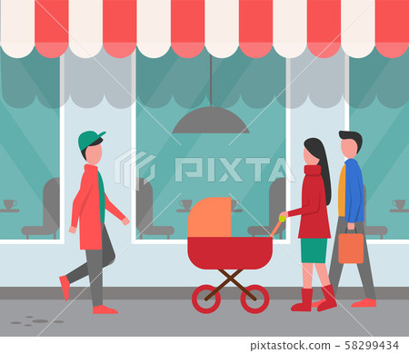 Restaurant Exterior, City Street with Passers-By 58299434