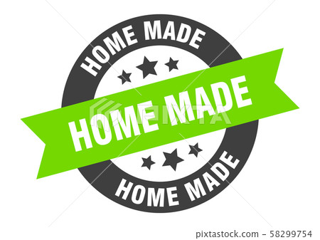 home made sign. home made black-green round ribbon home made sign. home made black-green round ribbon 58299754