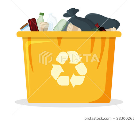Trash Bag with Bin and Tank Icon. Black Garbage Trash Bag with Bin and Tank Icon. Black Garbage 58300265