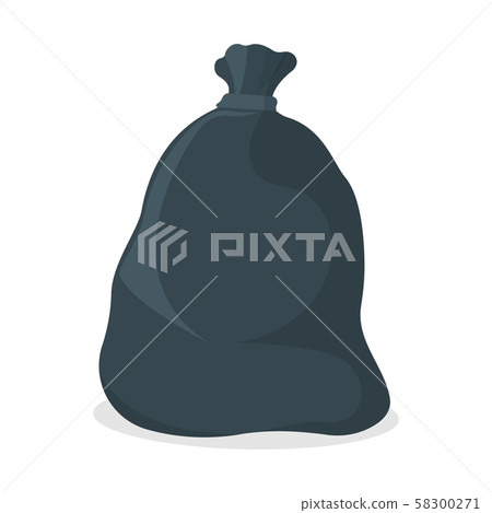 Trash Bag Icon. Black Garbage Bag on white Trash Bag Icon. Black Garbage Bag on white 58300271