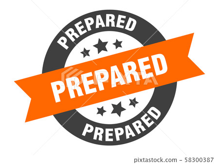 prepared sign. prepared orange-black round ribbon prepared sign. prepared orange-black round ribbon 58300387