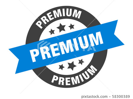 premium sign. premium blue-black round ribbon premium sign. premium blue-black round ribbon 58300389