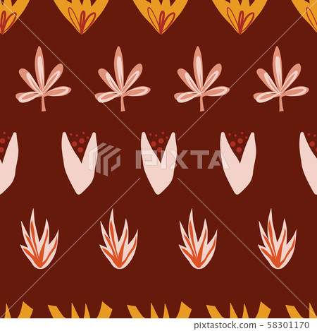 Abstract stylized autumn leaves seamless vector doodle background pink orange yellow red. Flowers 58301170