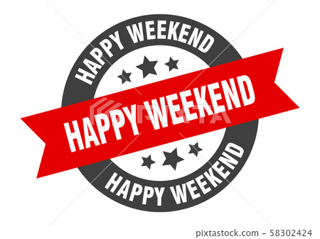 happy weekend sign. happy weekend black-red round - Stock Illustration ...