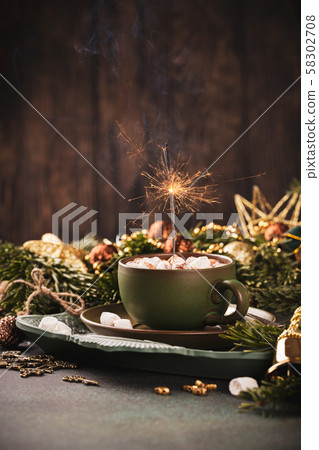 Christmas greeting card with hot chocolate milk 58302708