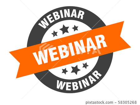 webinar sign. webinar orange-black round ribbon 58305268