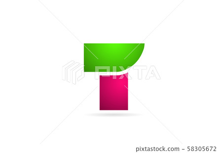 pink green color T letter logo alphabet for icon 58305672