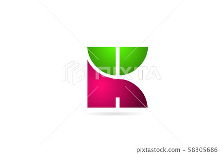 pink green color K letter logo alphabet for icon 58305686