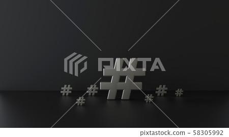 Group of silver hashtag icon on dark background.3D Group of silver hashtag icon on dark background.3D 58305992