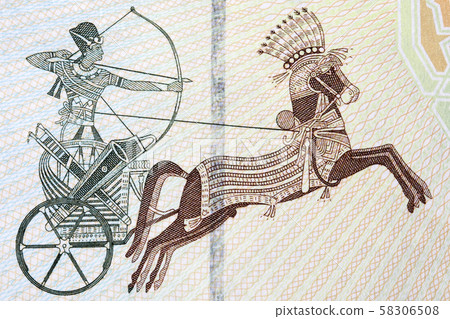 Pharaonic war chariot from Egyptian banknote Pharaonic war chariot from Egyptian banknote 58306508