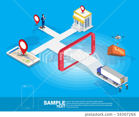 Isometric smart mobile logistics network Flat 3d Isometric smart mobile logistics network Flat 3d 58307268