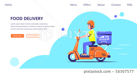 Delivery guy on scooter, flat style illustration 58307577