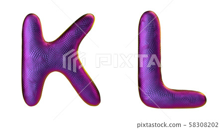 Letter set K, L made of realistic 3d render natural purple snake skin texture. 58308202