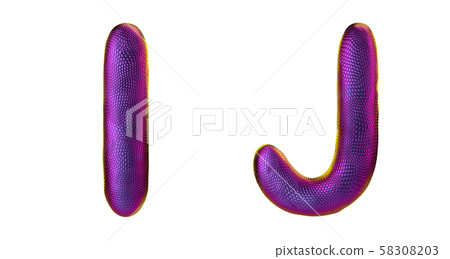 Letter set I, J made of realistic 3d render natural purple snake skin texture. 58308203