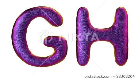 Letter set G, H made of realistic 3d render natural purple snake skin texture. 58308204