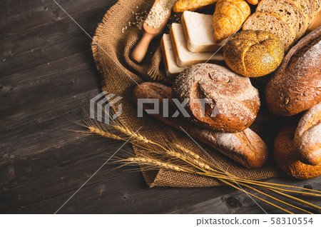 Different kinds of bread with nutrition whole 58310554