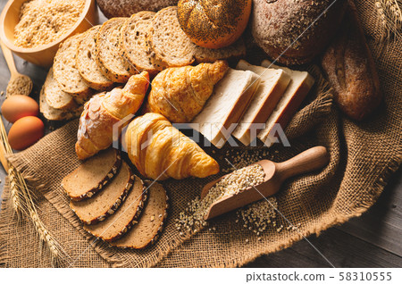 Different kinds of bread with nutrition whole 58310555