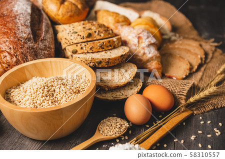 Different kinds of bread with nutrition whole 58310557