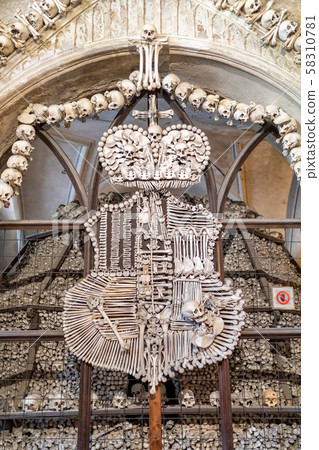 Human skulls and bones in ossuary Sedlec Kostnice Human skulls and bones in ossuary Sedlec Kostnice 58310781