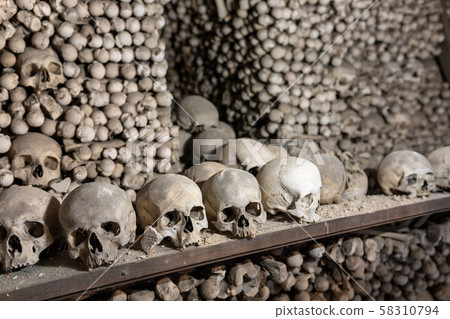 Human skulls and bones in ossuary Sedlec Kostnice 58310794