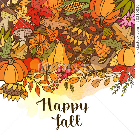 Hand drawn doodle autumn background - Stock Illustration [58310836] - PIXTA