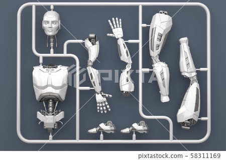 Model kit set with futuristic robot parts. Model kit set with futuristic robot parts. 58311169