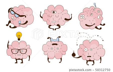 Cartoon brain with different objects in the hands. Vector illustration. 58312750