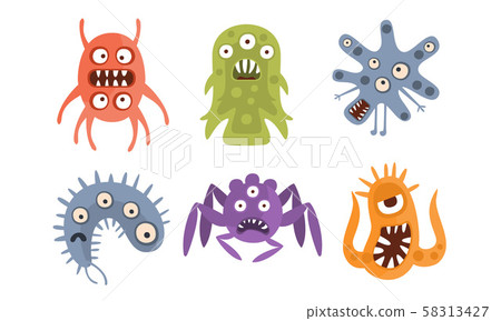 Set of evil germs with eyes. Vector illustration. 58313427